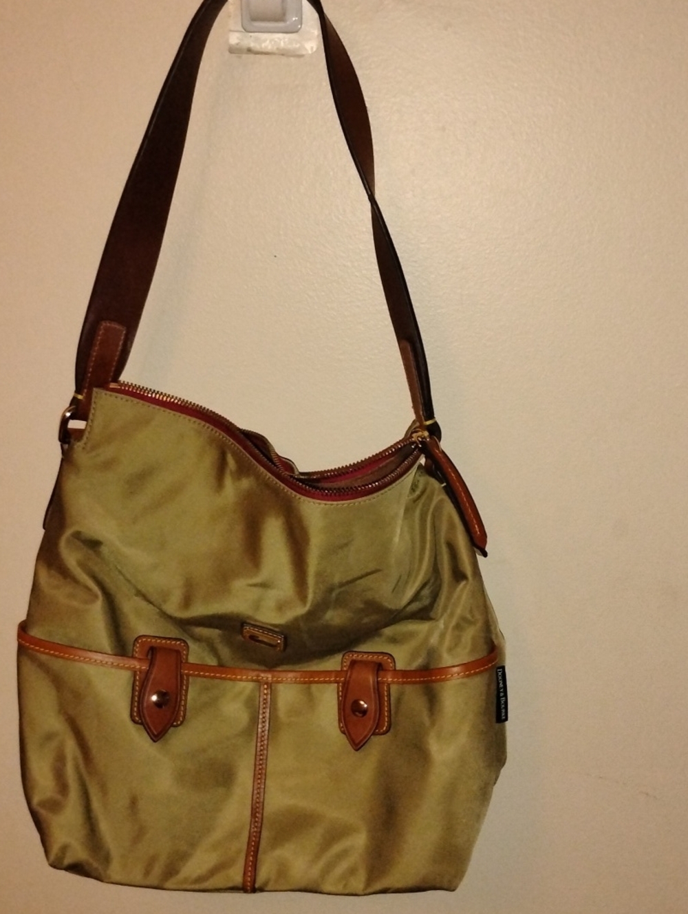 Dooney & Bourke Olive Green Shoulder Bag with Tan Trim